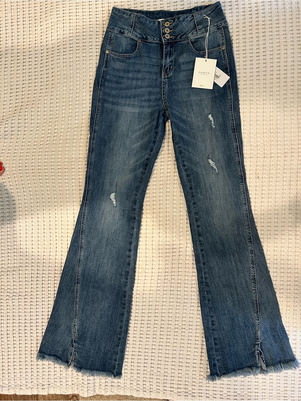 The Kancan Miranda Ultra High Rise Flare Jeans Distressed Dark NWT